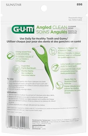 GUM Angled Floss Picks, Perfect for Tight Teeth, Extra Strong Shred-Resistant Dental Floss, Angled for Easy Reach, Dental Flossers for Adults, Fresh Mint Flavor, 75 Count