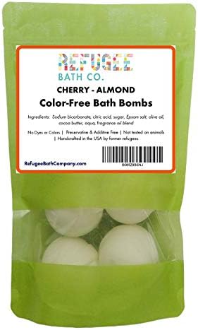 Color-Free Bath Bombs 7 Pack | 2.5 oz. Each | Cocoa Butter and Plant-Based Ingredients with No Dyes of Any Kind | Support Refugee Employment in USA (Cherry Almond)