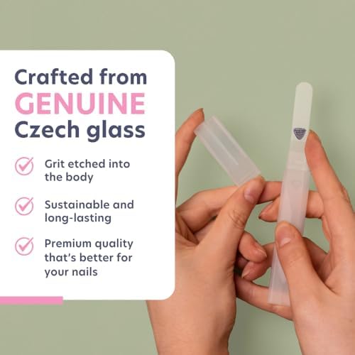 Bona Fide Beauty Czech Glass Nail File for Natural Nails (Guava Color), Fine Grit (180/240) Etched Crystal Fingernail File with Clear Case. Ideal Gift for Bridesmaids.