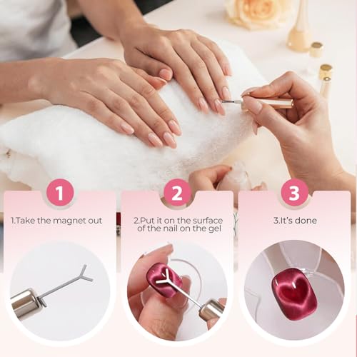 Heart Magnet for Cat Eye Gel Polish, Magnetic Nail Art Tool for Stunning Cat Eye Effect, DIY Manicure Kit with Y-Shaped Guide Sticks, Nail Magnet for Home and Salon Use (1pc+5pcs Y-shaped uide)