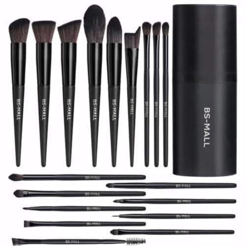 BS-MALL Makeup Brush Set 18 Pcs Premium Synthetic Foundation Powder Concealers Eye shadows Blush Makeup Brushes with black case (C-Black）