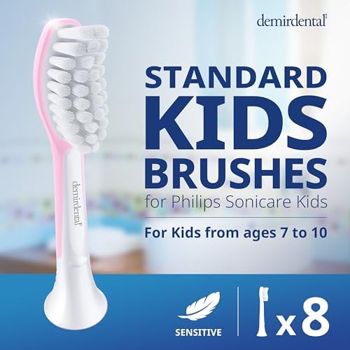 Kids Toothbrush Heads Compatible with Philips Sonicare Kids Toothbrush Heads - Replacement Heads Sensitive - Brush Heads from Ages 7 to 10 - Pink - Replaces HX6048-8 Pack
