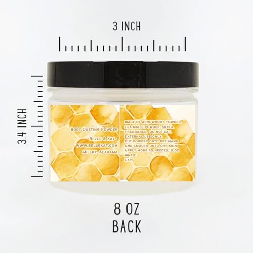 Body Powder for Women & Men Scented Honey Fragrance, Perfume Dusting Powder, Scented with Fragrance & Essential Oils, Talc-Free 8oz Container with Lid, Made in USA