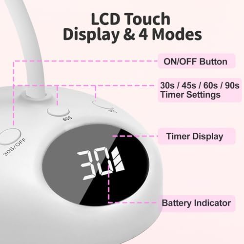 CGBE Gooseneck LED Nail Lamp: Cordless Portable LED Nail Light - Rechargeable Mini Flash Cure Lamp for Professionals Beginners Nail Art Lovers - Travel or Salon Use