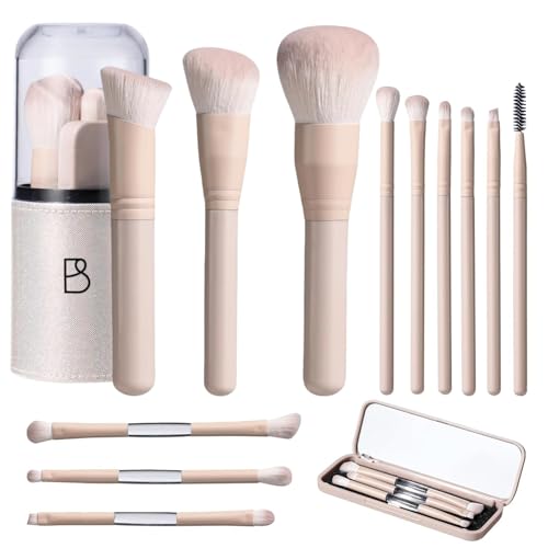 BS-MALL Makeup Brush Set Travel Mini Makeup Brushes Synthetic Kabuki Brush Set Foundation Powder Blending Concealer Eye shadows Blush Cosmetics Brushes with Organizer Holder& 3 Mini Eyeshadow Brush