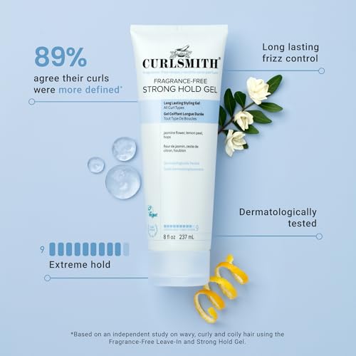 CURLSMITH Fragrance-Free Strong Hold Styling Gel 8 oz | Long-Lasting Frizz Control for Defined Curls