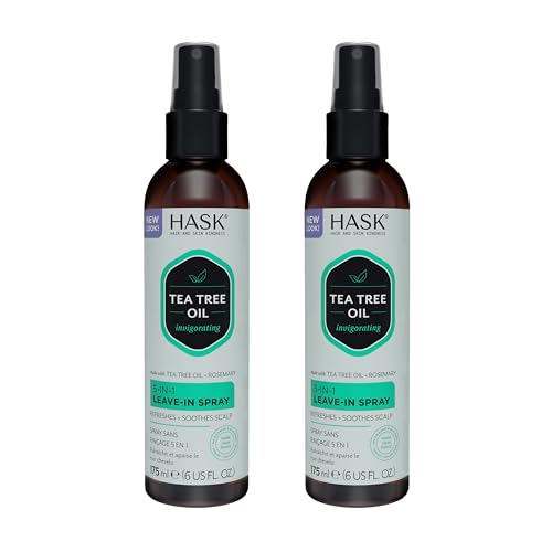 HASK Invigorating TEA TREE OIL 5-in-1 Leave In Conditioner Spray for all hair types, color safe, gluten free, sulfate free, paraben free - TEA TREE 2 PIECE SET