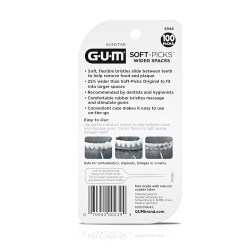 GUM Soft-Picks Wide Space, Easy to Use Dental Picks for Teeth Cleaning and Gum Health, with Convenient Carry Case, Dentist Recommended Dental Picks, 100 Count (Pack of 3)