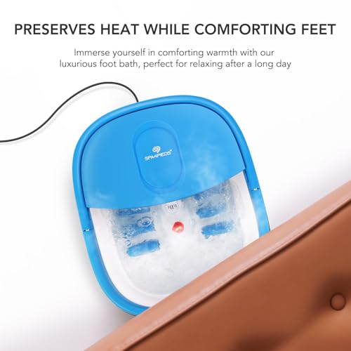 Collapsible Foot Spa Bath Massager with Heat-Maintaining, Bubbles, Red Light, 8 Shiatsu Massage Rollers, A Double-Sided Foot File for Stress Relief & Soft Feet, Space-Saving Feet Soaker, Blue