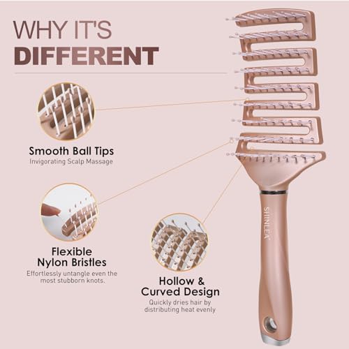 Curved Detangling Hair Brush, Vented Detangler Brush Faster Blow Drying, Wet Hair Brushes for Women, All Hair Types Wet Dry Curly Thick