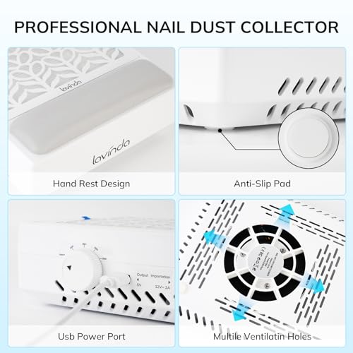 Lavinda Nail Dust Collector, Efficient Nail Dust Vacuum with Washable Filter, Ideal for Acrylic Nail Art, Polishing, Manicure & Pedicure in Salons and Home Use
