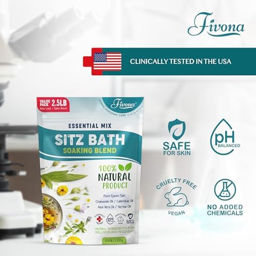 Hemorrhoid Treatment 40oz, Fivona Sitz Bath Salts, Postpartum Soaking Blend Epsom Salt with All Natural Oils for Self Care, Bartholin Cyst Treatment, Large Value Pack