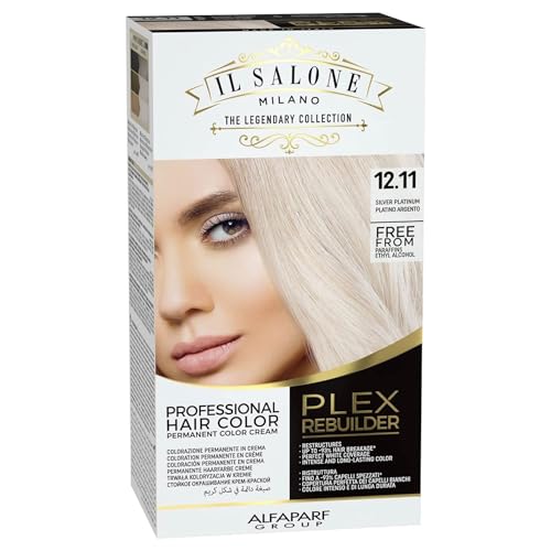 Il Salone Milano Plex Rebuilder Permanent Hair Color Cream - 12.11 Silver Platinum Hair Dye - Professional Salon - Premium Quality - Protects and Restructures - Paraffin, Paraben, Ethyl Alcohol Free
