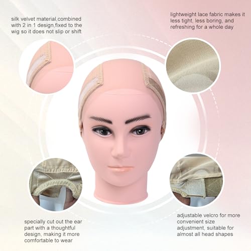 Lace Silicone Wig Grip Cap for Women,Wig Cap with Grip Band Adjustable,Used for Lace Wigs and Single Top Wigs-Lace Silicone Cap Let Your Wig Be Glueless.(Beige)