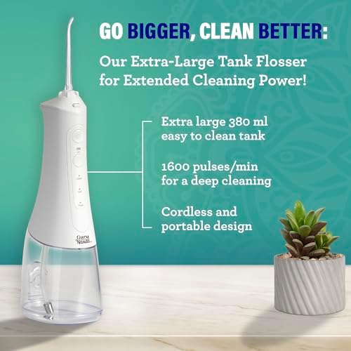 GuruNanda Water Dental Flosser 2.0 XL – 380ML Large Tank, 4 Flossing Modes, Cordless & Portable with Smart Timer for Deep Cleaning & Happy Gums - White