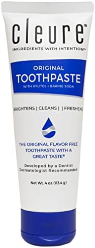 Cleure Original No Fluoride Toothpaste - SLS Free, Mint Free - with Xylitol for Fresh Breath & Helps Whiten - for Kids & Adults - Flavor Free (4oz Tube)