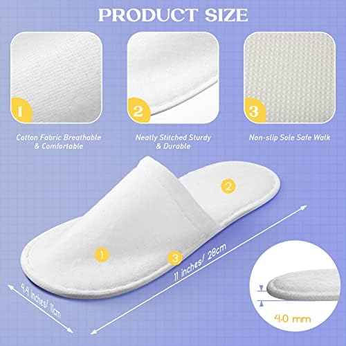 Jecery 40 Pairs Disposable House Slippers for Guests Bulk Slipper Pack for Hotel Spa Travel Shoeless Home White Closed Toe