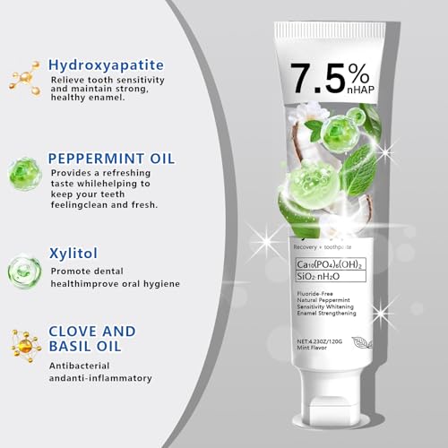 Hydroxyapatite Toothpaste for Advanced Enamel Protection & Tooth Strengthening, Fluoride-Free Fluoride-Free Formula with Gentle Mint, Fresh Breath, Reduce Tooth Sensitivity 2pcs