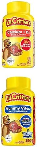 Bundle of L'il Critters Kids Calcium Gummy Bears with Vitamin D3, 150ct + Lil Critters Gummy Vites Daily Kids Multivitamins Fruit Flavored Gummy 95-190 Day Supply, 190-count