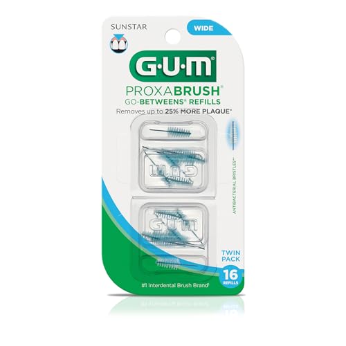 GUM Proxabrush Go-Betweens Refills - Wide - Compatible with GUM Permanent Handle - Reusable Interdental Brushes - Soft Bristled Dental Picks, 16 Count