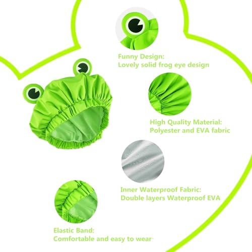 LamaMe Shower Cap, Waterproof Reusable Double Layers Bath Cap Elastic Band Hair Cap Green Frog Shower Cap for Women Ladies Spa Salon, Small