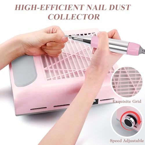 CoFashion Nail Dust Collector for Acrylic Nails Vacuum Machine, 80W Adjustable Vacuum, Electric Nails Filter for Manicure Nail Fan Dust Collector