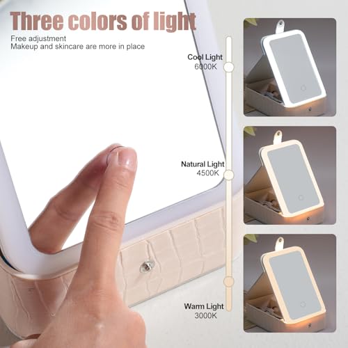 BS-MALL large Led Makeup Mirror Case Travel Makeup Brushes Set 15 Pcs – LED Light Mirror with Makeup Sponge for Enhanced Beauty Routine Desk Stand Led Mirror