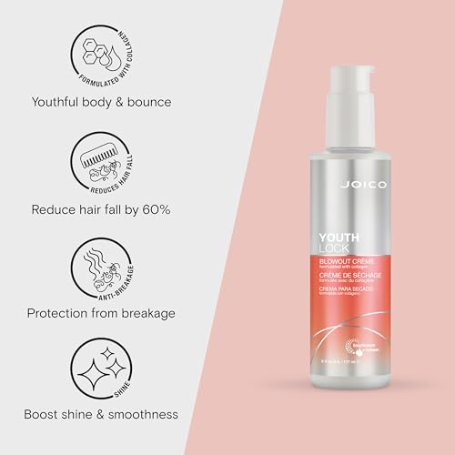 Joico YouthLock Blowout Crème Formulated With Collagen | Youthful Body & Bounce | Strengthen & Protect | Reduce Breakage & Frizz | Soften & Detangle Hair | Boost Shine | Sulfate Free | With Arginine