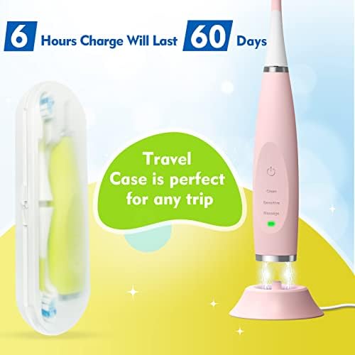 Kids Electric Toothbrushes Sonic Rechargeable Tooth Brush Gifts for Boys and Girls Smart Timer Power Toothbrush - Blue 3 4 5 6 7 8 9 10 11 12 (Blue)