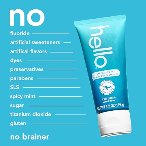 hello Smiling Shark Fluoride Free Kids Toothpaste, Natural Fruit Punch, 4.2 Oz Tube (Pack of 3)