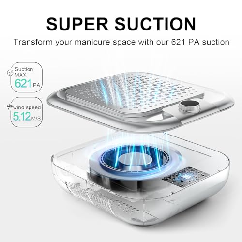 L'UGX Professional Nail Dust Collector for Acrylic Nails with 2 Reusable Filters,10-Gear Powerful Nail Vacuum Drill Duster Collector Extractor for Nail Salon & Home Use,Low Noise