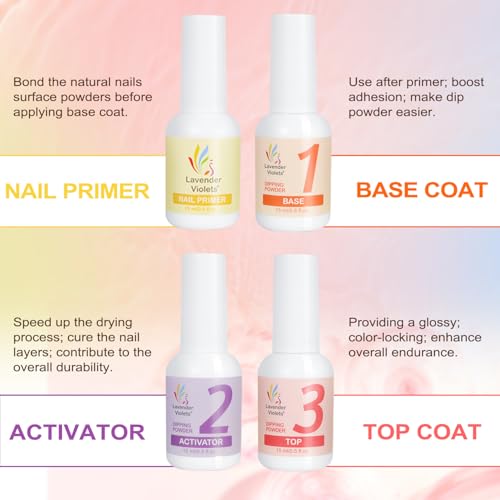 Lavender Violets Dip Powder Nail Kit: 48 Colors Pink Green Blue Orange Yellow with Dip Powder Liquid Set and Essential Manicure Tools for Home Salon Manicure G905