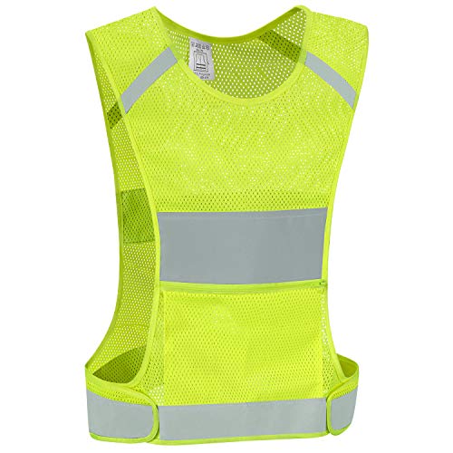 IDOU Reflective Vest Safety Running Gear with Pocket, Ultralight &Adjustable Waist&360°High Visibility for Running,Jogging,Biking,Motorcycle,Walking,Women & Men (neon Yellow) (neon Yellow, Large)