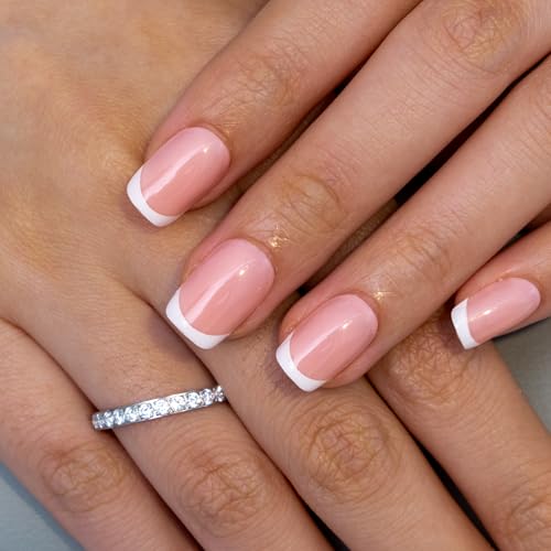 Curvlife Soft Gel Press on Nails, Gel Nail Tips, French Short Style Full Cover Design Reusable Fake Nails Kit with Glue and Adhesive Tabs