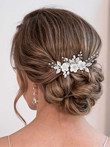 Catery Flower Bridal Hair Comb Silver Wedding Hair Clip Rhinestone Accessories for Women