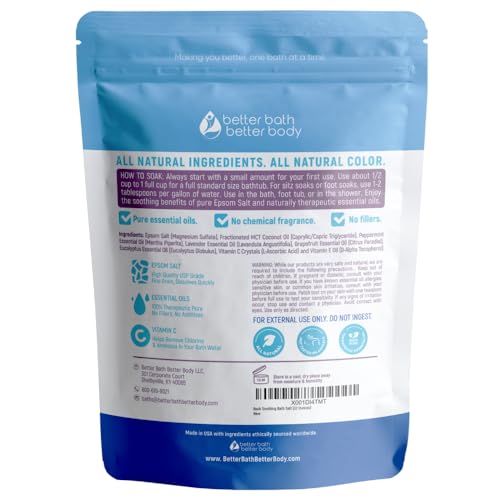 Back Soothing Bath Salt 32 Ounces Epsom Salt with Natural Bergamot, Lavender, Eucalyptus and Peppermint Essential Oils Plus Vitamin C in BPA Free Pouch with Easy Press-Lock Seal
