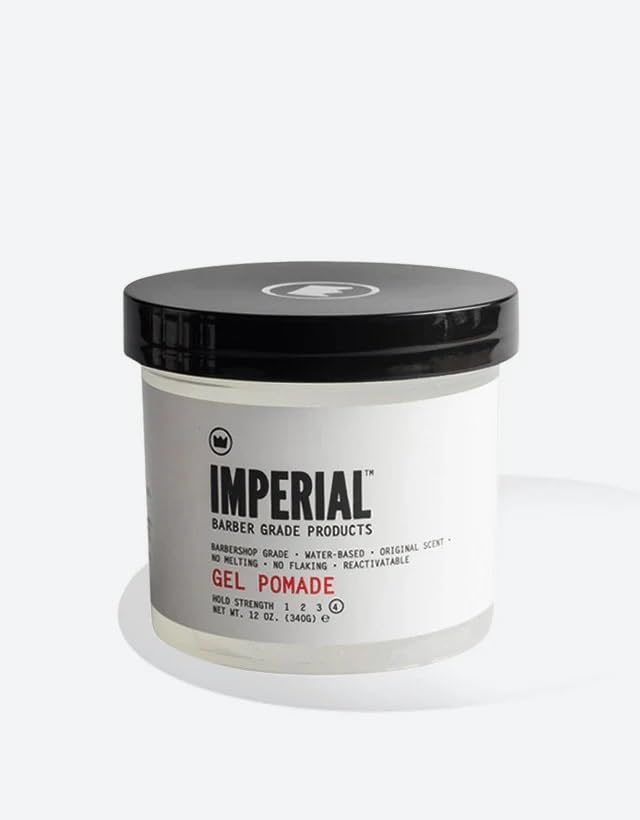 Imperial Barber Grade Gel Pomade - All Day Strong Hold, No Flaking, Water Based, Reactivatable - Natural Men's Hair Styling Product 12oz