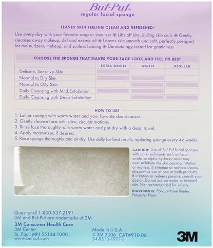 Buf-Puf Facial Sponge, Dermatologist Developed, Removes Deep Down Dirt & Makeup That Causes Breakouts and Blackheads, Reusable, Exfoliating, White, 10 Count