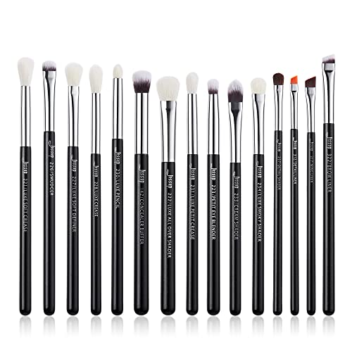 Jessup Eye Makeup Brushes Set Professional 15pcs with Eyeshadow Blending Concealer Eyebrow Eyliner Brush (Pearl Black/Silver)