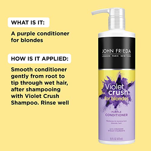 John Frieda Violet Crush Purple Conditioner, Purple Conditioner for Blonde Hair, Crushed Violet Pigments Neutralize Brassy Tones for Cooler, Brighter Blonde, 8.3 Oz