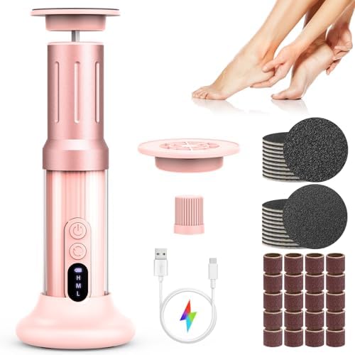 2 in 1 Electric Foot Callus Remover, Rechargeable Electric Callus Remover for Feet with 6 Adjustable Settings, Digital Display Screen Foot File & Nail Drill, Low Noise Foot Scrubber Women Men (Pink)