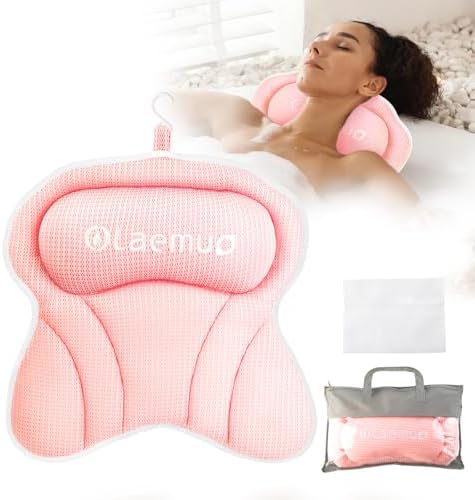 Bath Pillows for Tub, Bath Pillow Luxury Bathtub Pillow, Comfy Bath Tub Pillow for Bathtub for Head and Neck with Non-Slip Suction Cups for Tub, Relaxing Bath Accessories Spa Gifts-Pink