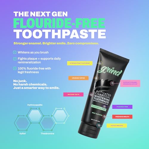 Grind Fluoride Free Hydroxyapatite Toothpaste, Theobromine, Activated Charcoal, Whitening, Dentist Recommended, Natural, Made in USA, 4 oz, 2 pk