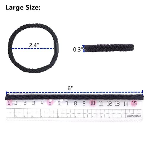 Large Braided Mens Hair Ties, Man Hair bands for Longhairs Men Bun, Black Pony Tails Ties for Women,Guys, Bracelet Hair Tie,For Thick and Thin Hair,12 Packs,Durable (Black)