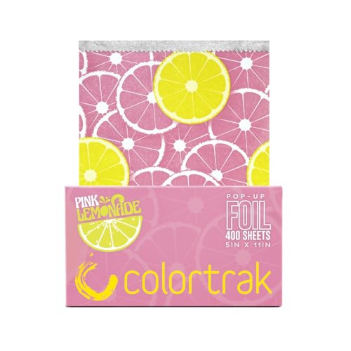 Colortrak Pink Lemonade Pop-up Foil W/Dispenser (400 Count), Pre-cut Sheets, Non-Slip Embossed Texture, 5" x 11" Sheets for Hair Foil Coloring and Highlighting Sheet Applications