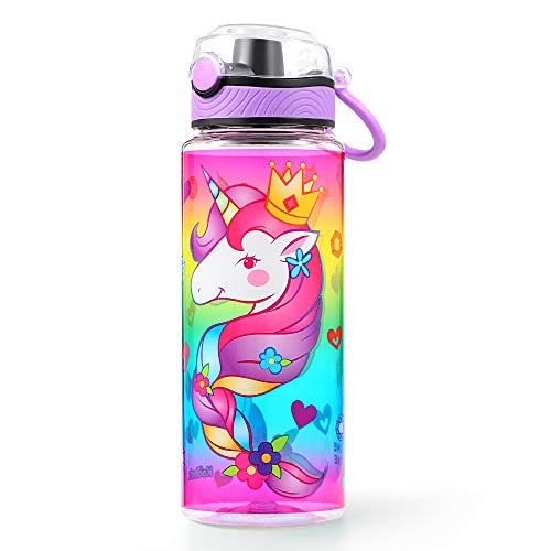 Cute Water Bottle for School Kids Girls, BPA FREE Tritan & Leak Proof & Easy Clean & Carry Handle, 23oz/ 680ml - Unicorn
