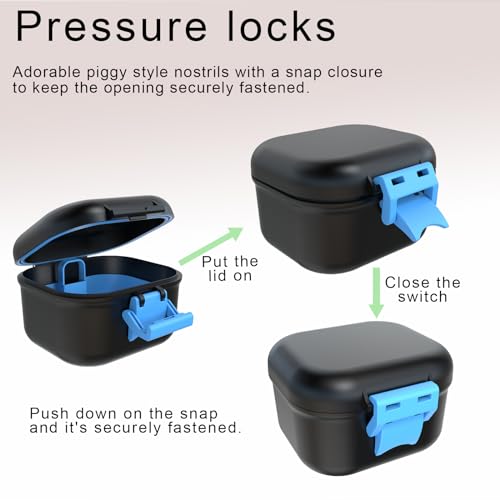 BVN Leak-Proof Denture Case, Denture Cup for Soaking Dentures, Retainer Cleaning Case Black and Bule Dent