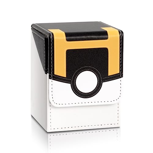 Collectible Trading Card Cases, Card Deck Box Storage Box Case Magnetic Deck Box Card Holder ，Can hold around 100 cards (Black-Yellow-White)