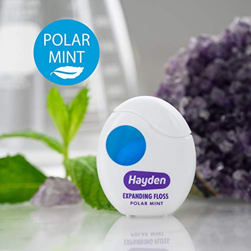 Hayden Expanding Dental Floss. Expands To Clean Between Tight Teeth. 6 Pack Value. Fresh Feeling Polar Mint Woven Floss. Anti Tartar Actives for Gentle Care. 180 Yards. Expandable Clean. PFA Free.