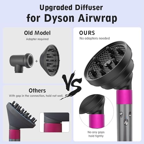KingKam Upgraded Diffuser Attachment for Dyson Airwrap, Collapsible Foldable Hair Diffuser Nozzle for Airwrap, Converts for Dyson Airwrap to Hair Dryer, Travel and Portable - Black